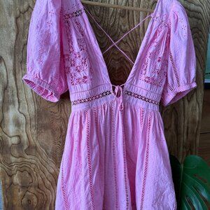 Pretty Pink Embroidered Urban Outfitters Mini Dress, Womens Size Medium